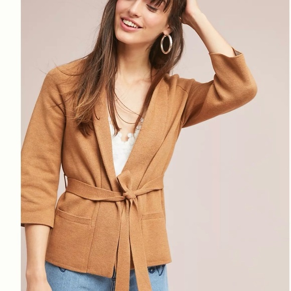 Anthropologie Sweaters - Anthropologie Moth Rizzo Belted Camel Wrap Cardigan S Sweater Tan Brown Office